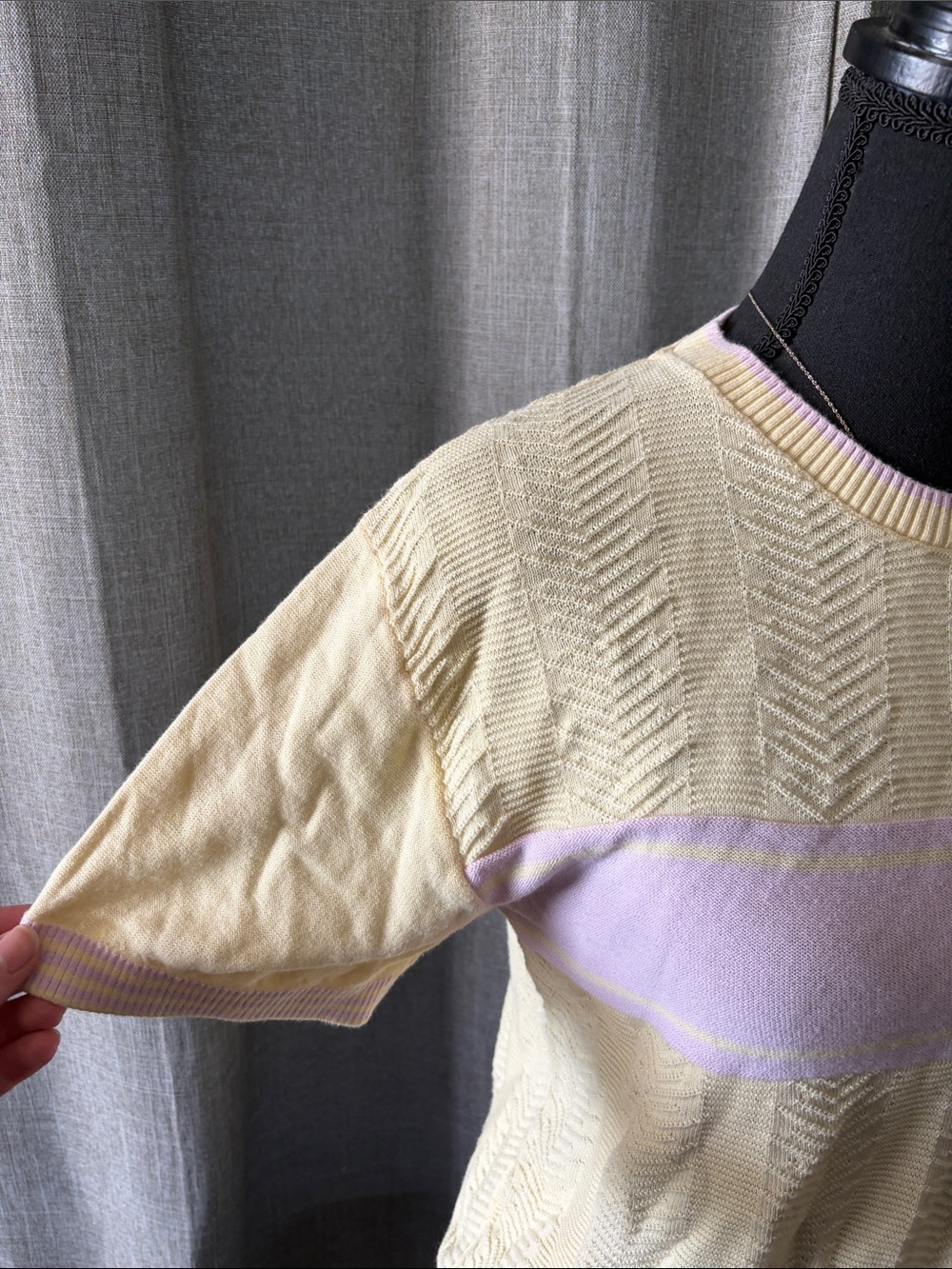 adidas Pale Yellow Knit Tee with Lavender Chest Stripe - Picture 4 of 5
